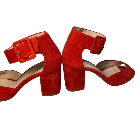 pelle moda pink/red Berlin Toe Block Heel Suede Ankle Strap Dress Sandals 7.5 - Picture 11 of 14